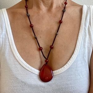 Agate Necklace with Silver Flower Detail